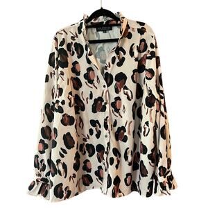 Eloquii Panthera SZ 22 Silky Animal Print Blouse Career Work Office Ruffle